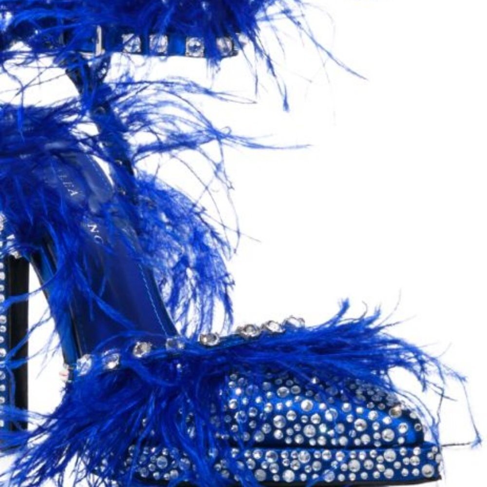 AZALEA WANG " SEEN ON SCENE " BLUE FEATHER AND DIAMOND EMBELLISHED (BRAND NEW !! - Picture 2 of 7